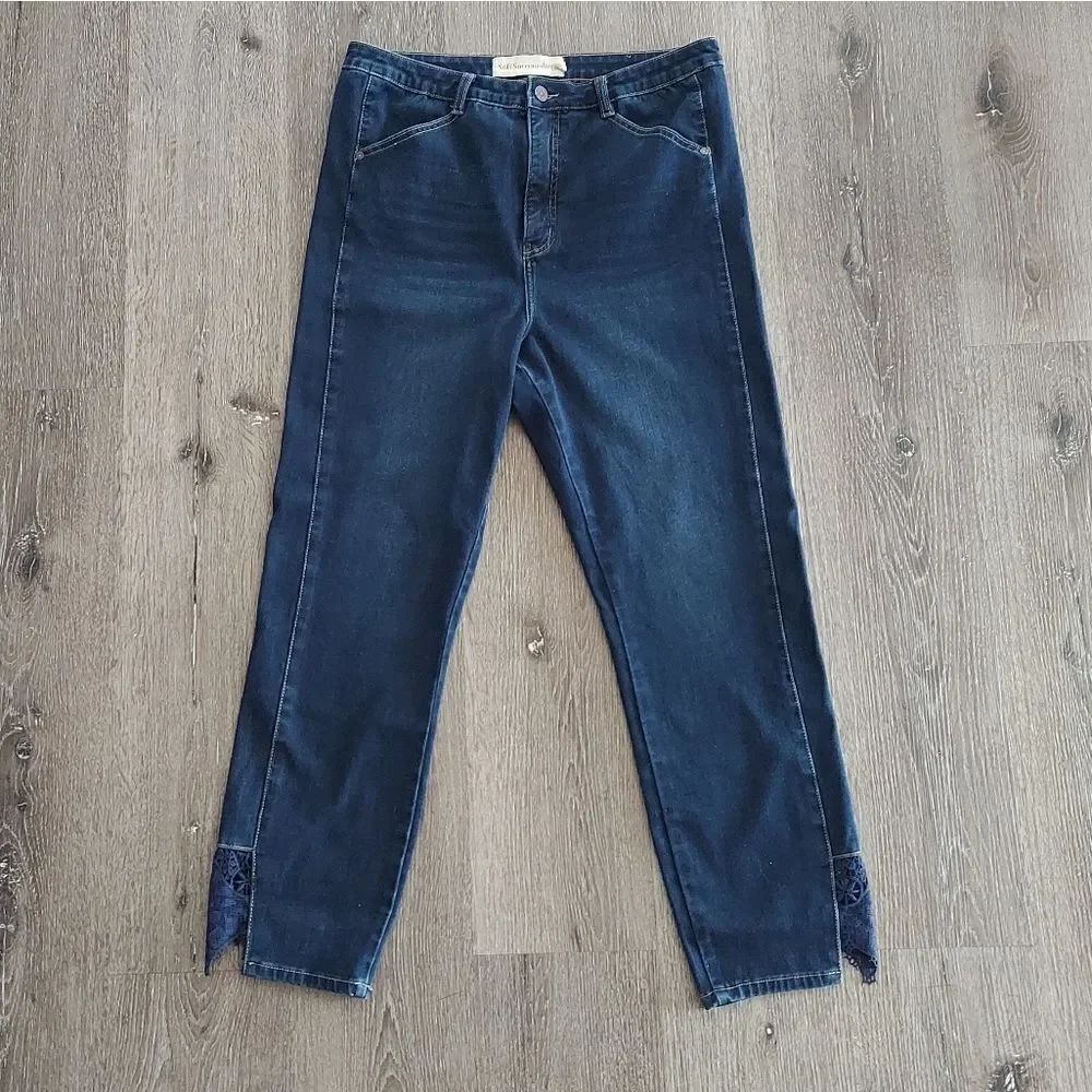Soft Surroundings High Rise Straight Leg Touch of  Lace Ankle Jeans 16T